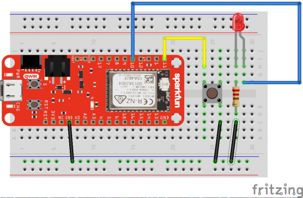 Fritzing Diagram showing wire connections for PWM experiment