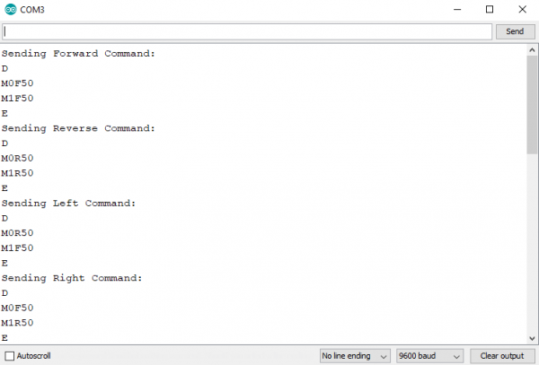 Motor Command Test Serial Window