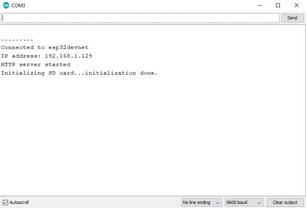 Motor Control Web Server Example Serial Window