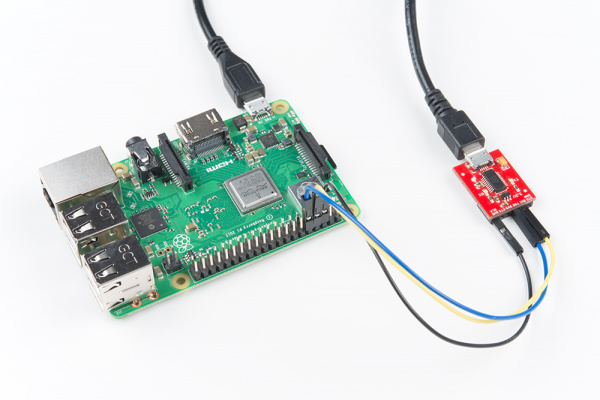 Raspberry Pi connected to a computer using a USB to serial converter