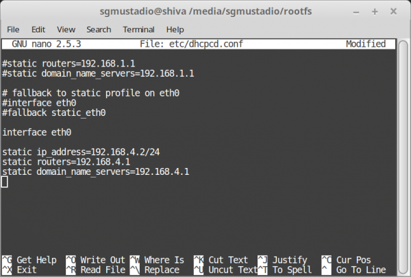 Setting a static IP address on the Raspberry Pi rootfs partition