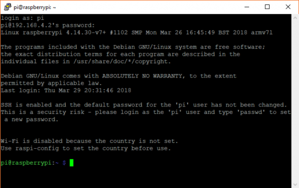 Logging into a Raspberry Pi over SSH