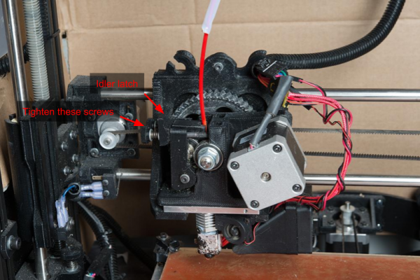 Tighten the screws on the idler latch on a TAZ 5 to get the filament to flow