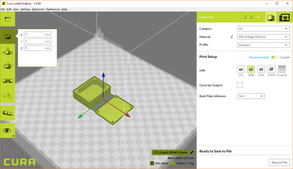 Moving the part to the middle of the print bed in Cura