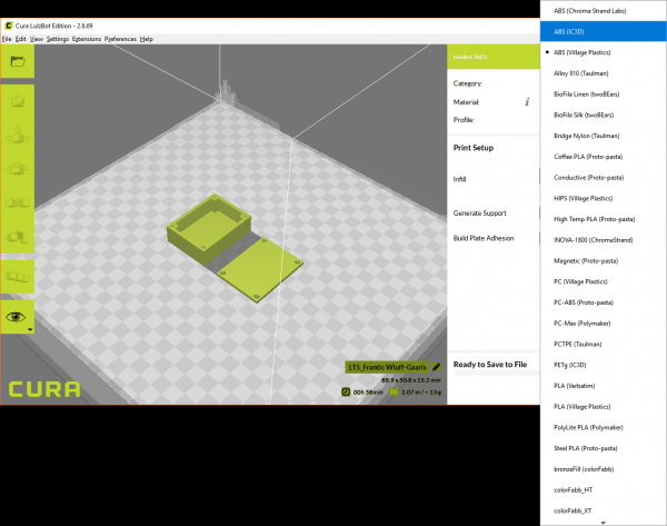 Selecting your material in Cura