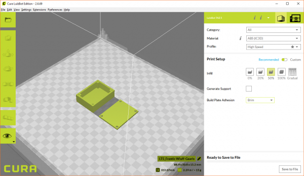 Configure settings to print our enclosure in Cura