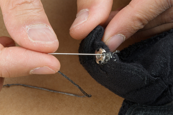 Sew Female Snap Pin with Conductive Thread and Connect with the Wire's Loop