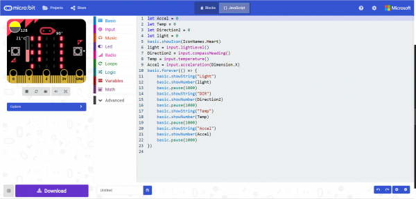 Makecode javascript highlighted