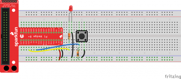 Pi Wedge Fritzing diagram to connect LED and button