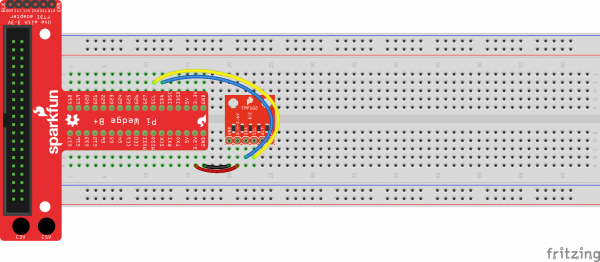 Fritzing diagram of using a Pi Wedge to connect to a TMP102 temperature sensor