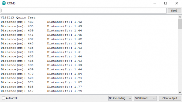 VL53L1X Output on the Arduino Serial Monitor