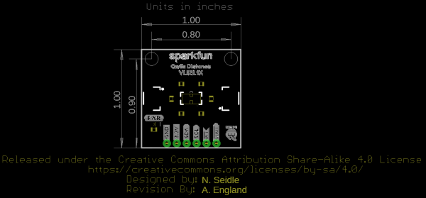 VL53L1X Board Dimensions