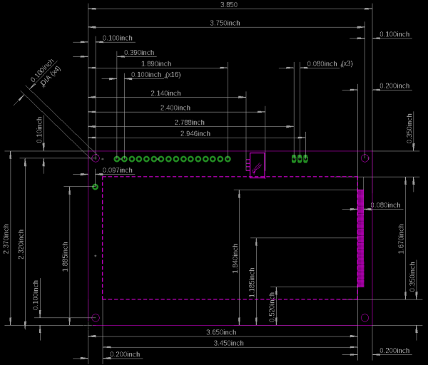 Dimensional drawing image of the 20x4 qwiic serlcd