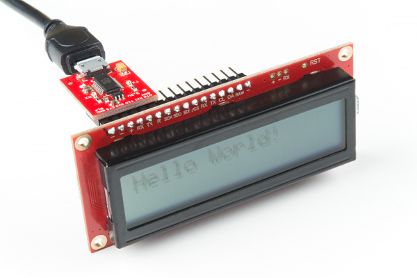 FTDI basic is plugged into the back of the LCD 