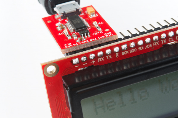 Make sure when the FTDI basic is plugged in it aligns with the leftmost pins as the LCD faces you 