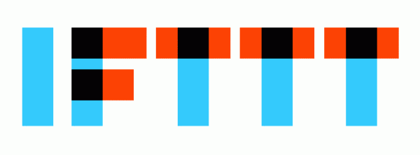 IFTTT Logo. The letters IFTTT drawn from apparently translucent rectangles. rectangles aligned vertically are blue and rectangles aligned horizontally are orange. Where they overlap, the colors combine to form dark purple squares.