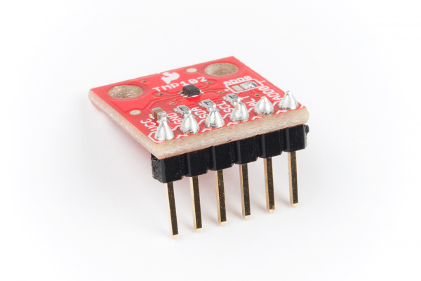 Soldered headers on a TMP102 breakout board