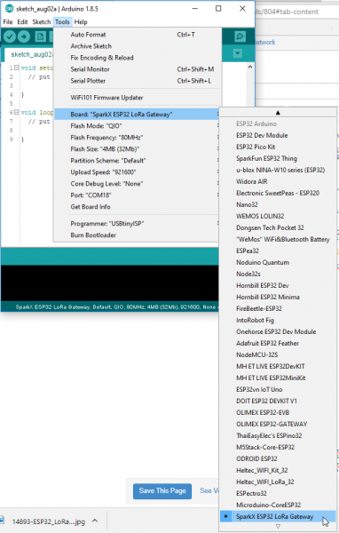 SparkX ESP32 LoRa board in Arduino