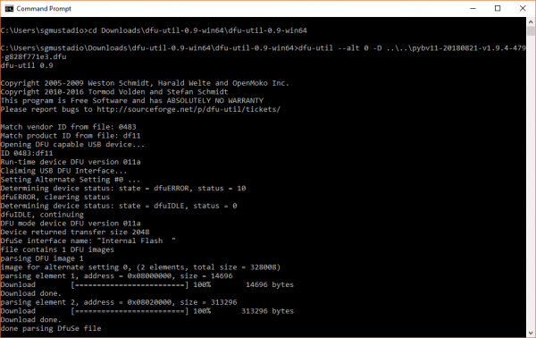 Updating the firmware on the pyboard with dfu-util on Windows