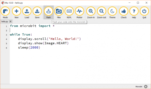 Flashing the micro:bit with code from the Mu editor