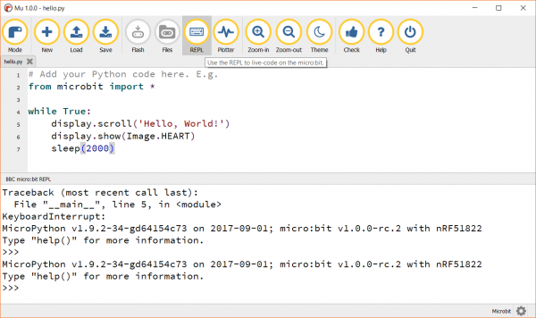 REPL on micro:bit with Mu