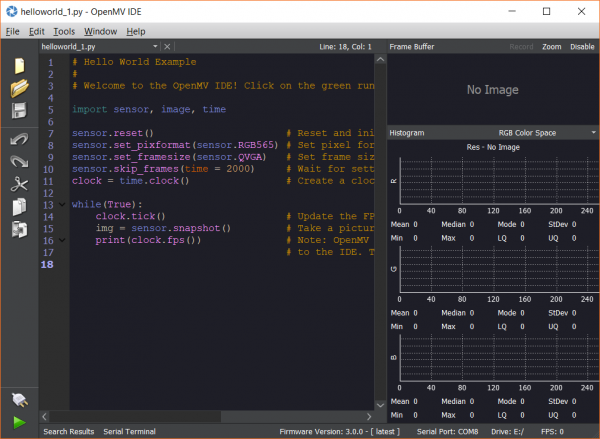 OpenMV IDE showing latest firmware version