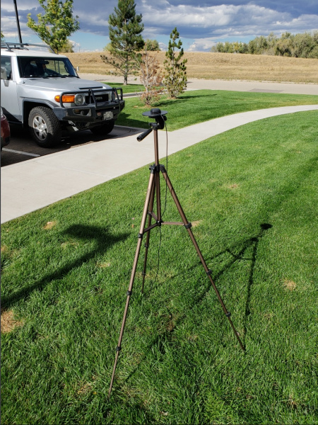 GPS RTK antenna on camera tripod