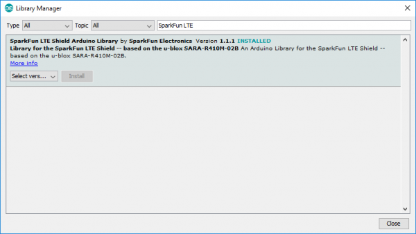 Inserir a Biblioteca LTE Shield via gerenciador de bibliotecas