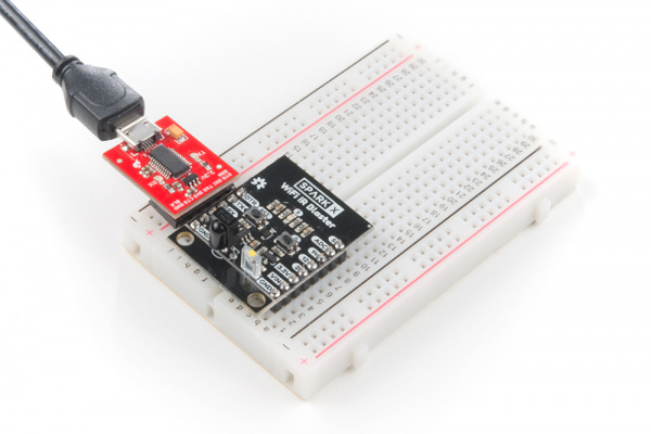 USB-to-serial converter connected to IR blaster board