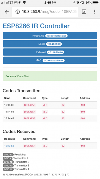 IR controller web page example