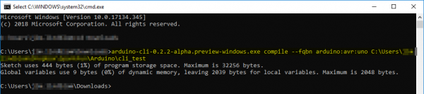 Arduino CLI compile command via CMD