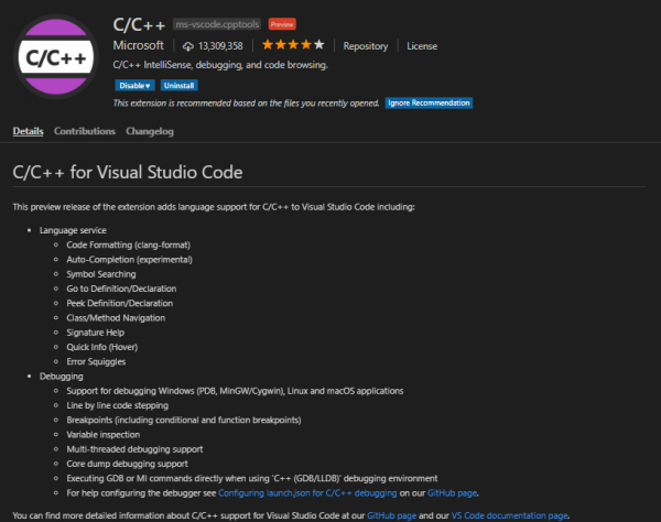 Installing the C/C++ Extension