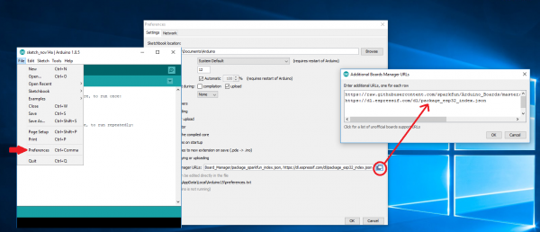 Adding ESP Board Manager JSON File to Arduino