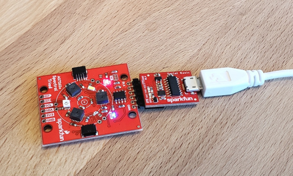 Serial Basic connected to the serial connector on SparkFun Triad