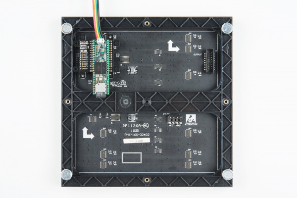 SmartLED Shield Sandwiched between a Teensy 3.6 and 32x32 RGB Matrix Panel