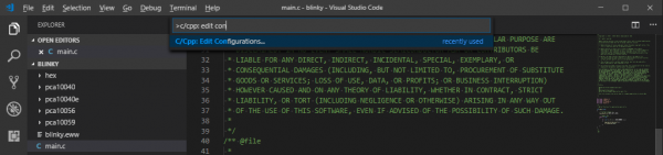 ctrl+shift+p and typing c/cpp: edit configurations