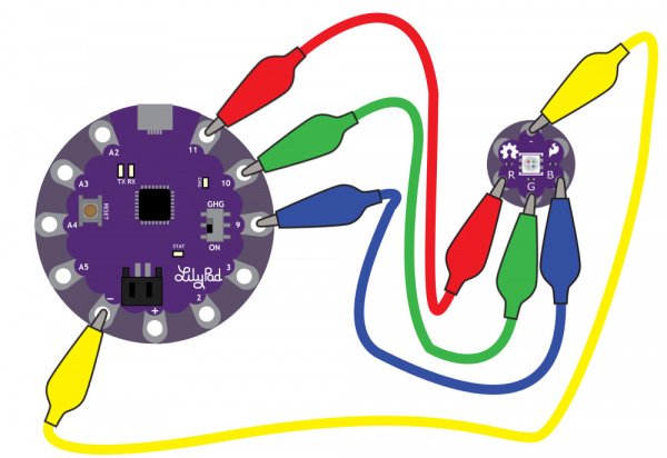 Attaching the RGB LED to a LilyPad Arduino USB