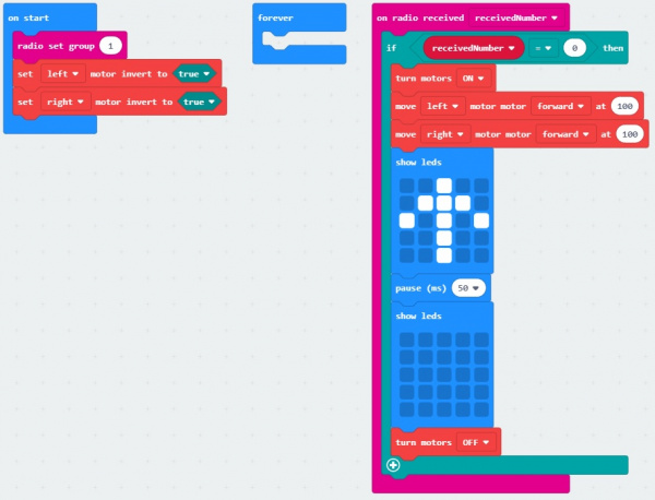 MakeCode Receiving micro:bot Code 