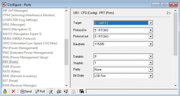 UART2 configuration inside u-center