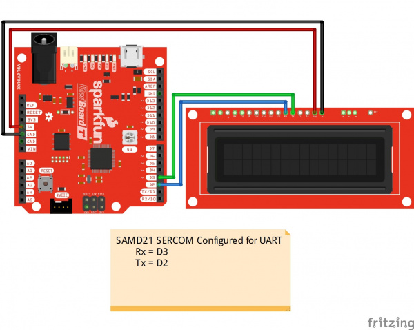 Circuit Diagram SAMD21 SERCOM UART to SerLCD