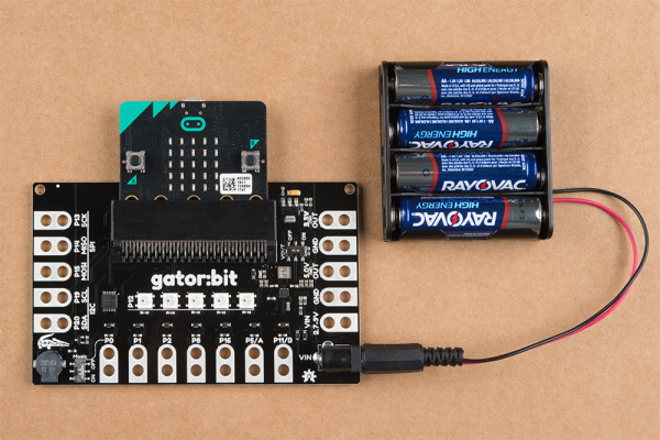 gator:bit v2 powered through barrel jack with 4xAA battery pack