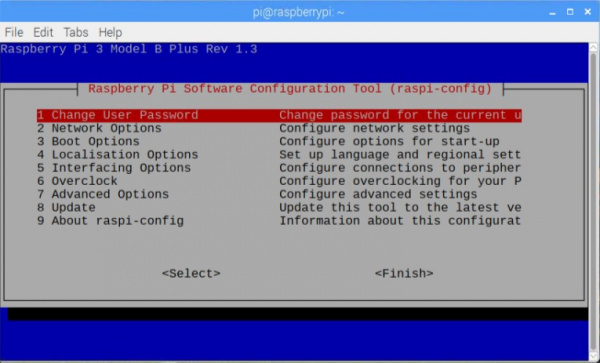 Raspberry Pi configuration command line menu