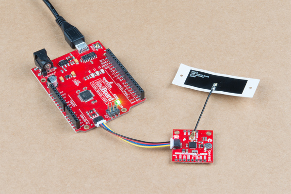 ZOE-M8Q connected to an Arduino and GPS Antenna