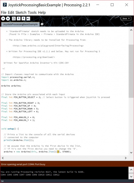 Processing Error Due to COM Port Selection