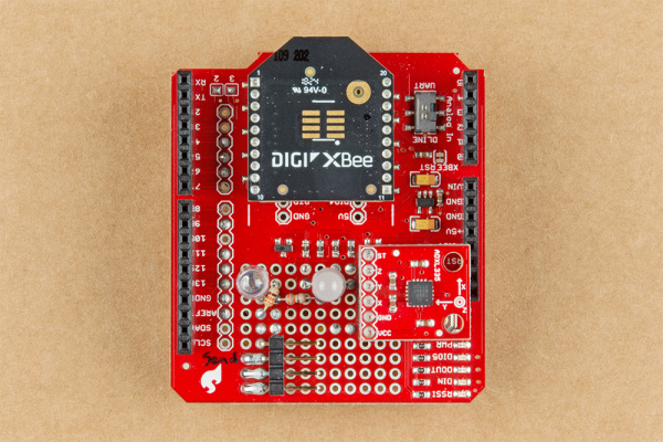 Top View of Components Soldered on XBee Shield