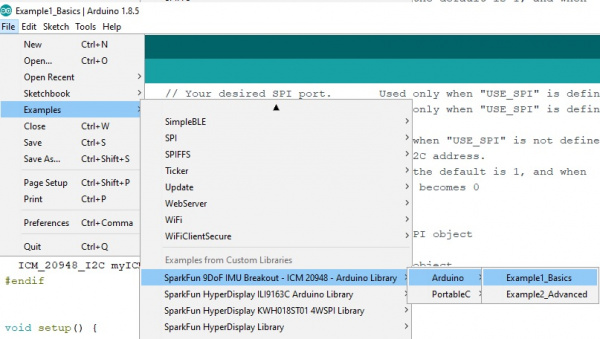 Where to find Example 1 in the Arduino IDE