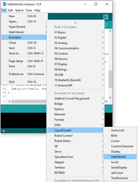 Arduino IDE with Built In Examples