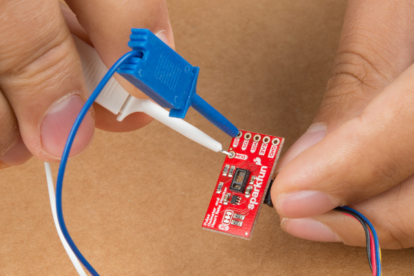 IC Hooks Connected to Pulse Oximeter and Heart Rate Monitor Breakout Board