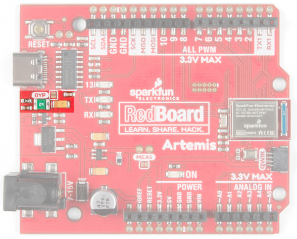 The bypass jumper on RedBoard Artemis