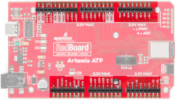 Pin rails on the front of the RedBoard Artemis ATP